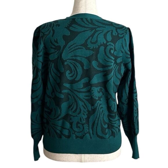Chico’s Mesh Jacquard Button Front Cardigan Emerald Green Size 2/L - Picture 3 of 10